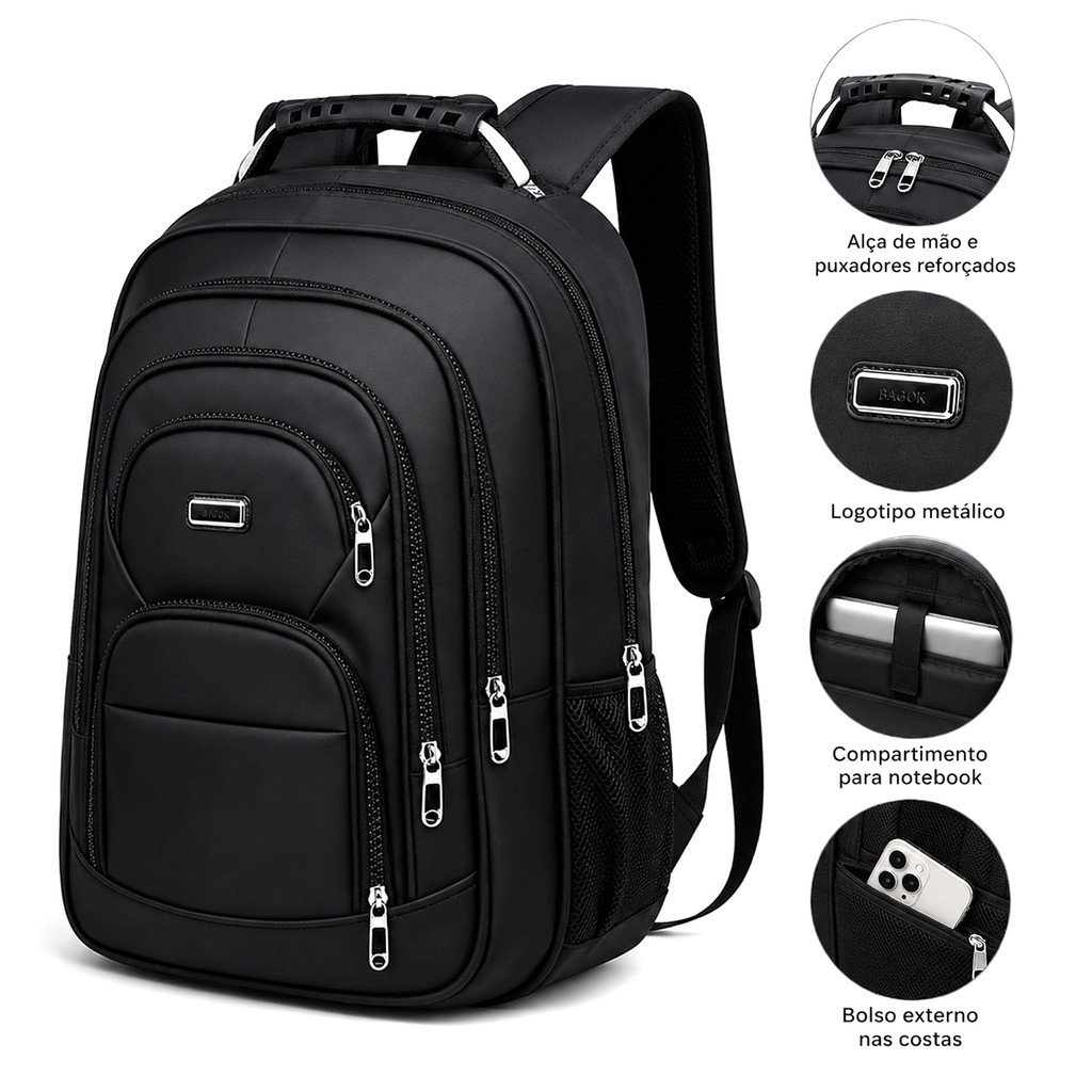 Mochila Executiva Masculina com Tecido Resistente à Água, Compartimentos Amplos e Design Estruturado