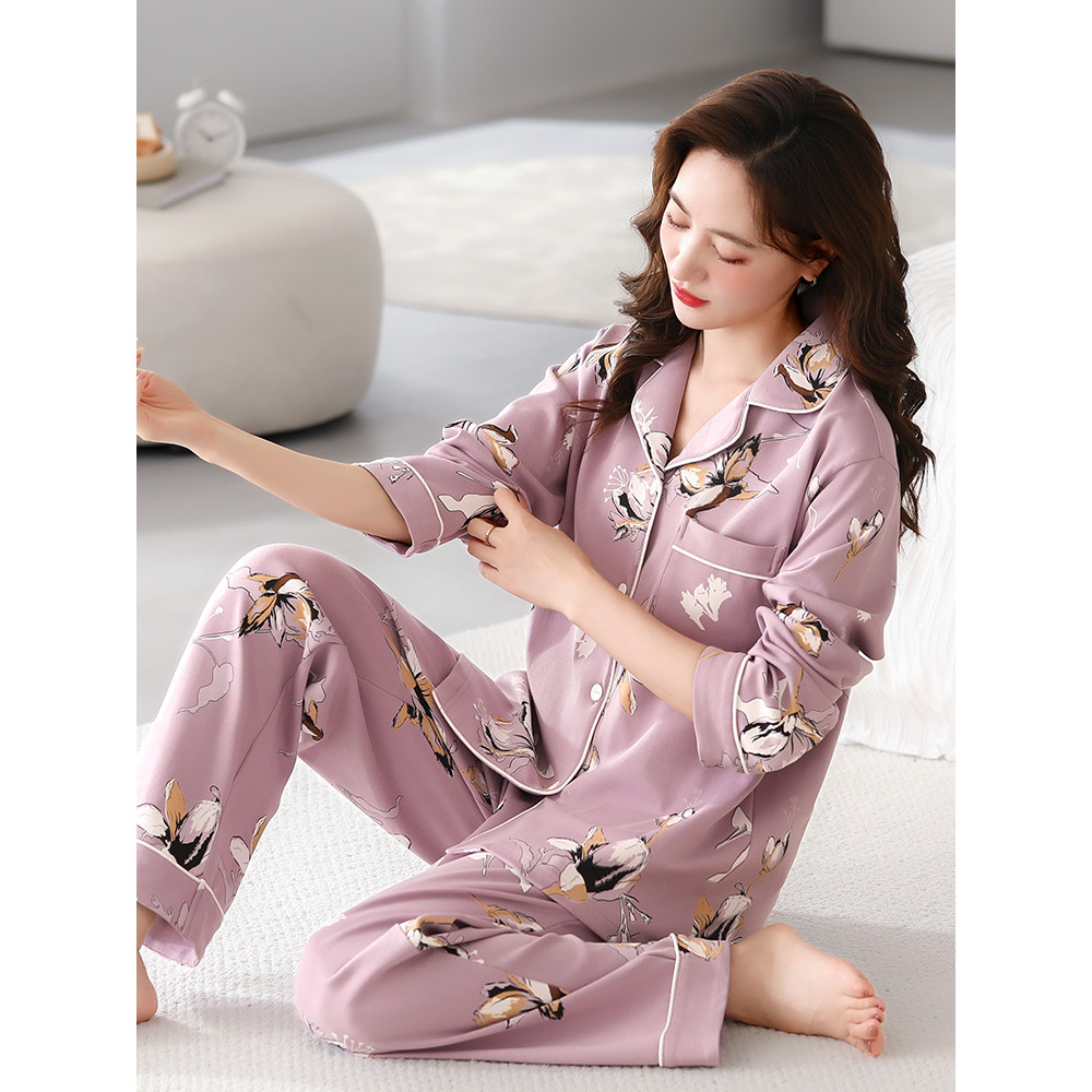 Pijamas senhoras primavera outono puro algodão de manga comprida feminino outono algodão fino mãe de meia-idade outono i