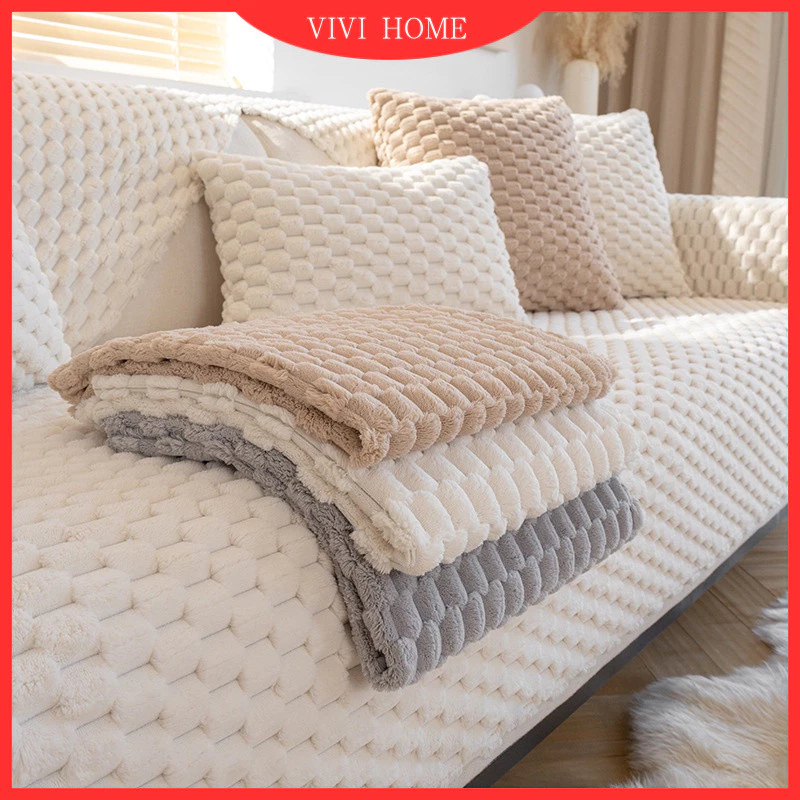 Capa De Sofá 1 2 3 4 Lugares Em Forma De l Nordic Simplicidade Toalha Slipcover Cobertor Almofada De Pelúcia Traseira — imagem 1