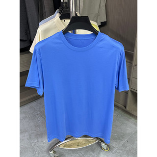 Doujia Algodão Puro Sedoso!Cor sólida de alta qualidade!Camiseta masculina de manga curta com gola redonda azul, camiset