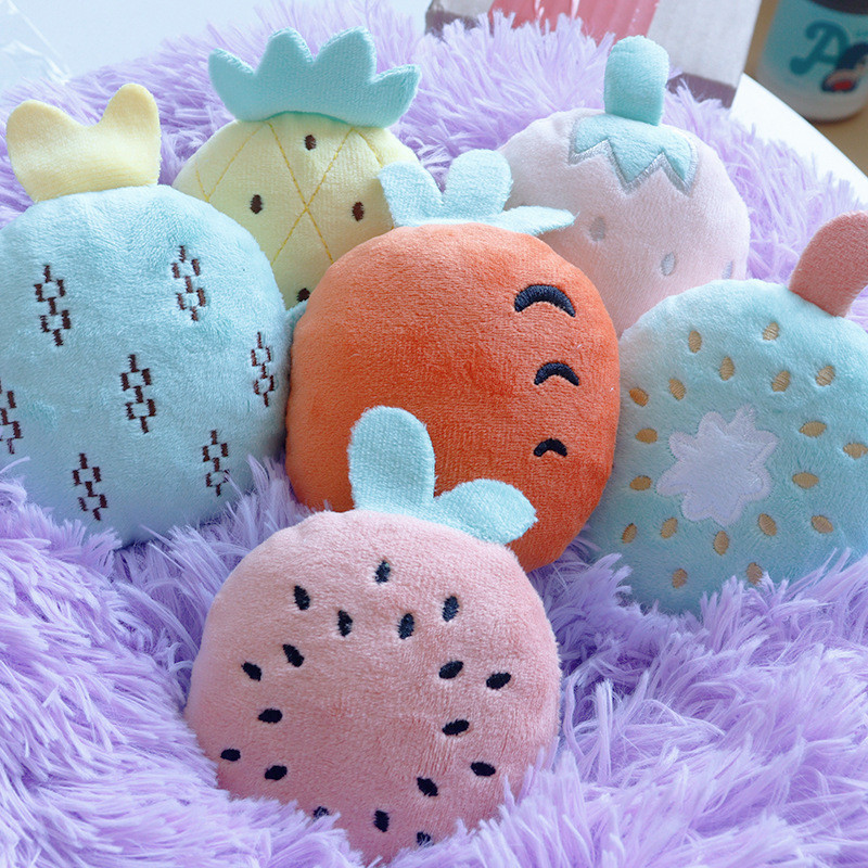 Gato de estimação cão brinquedo forma fruta pelúcia pequeno brinquedo voz brinquedo para animais de estimação