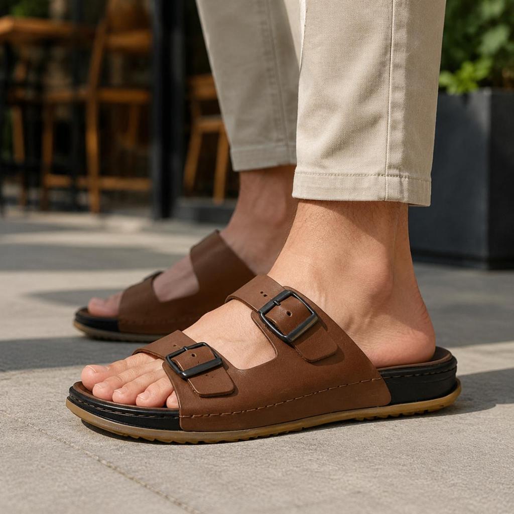 Chinelo Pegada Masculino Casual Confortável Couro Legítimo