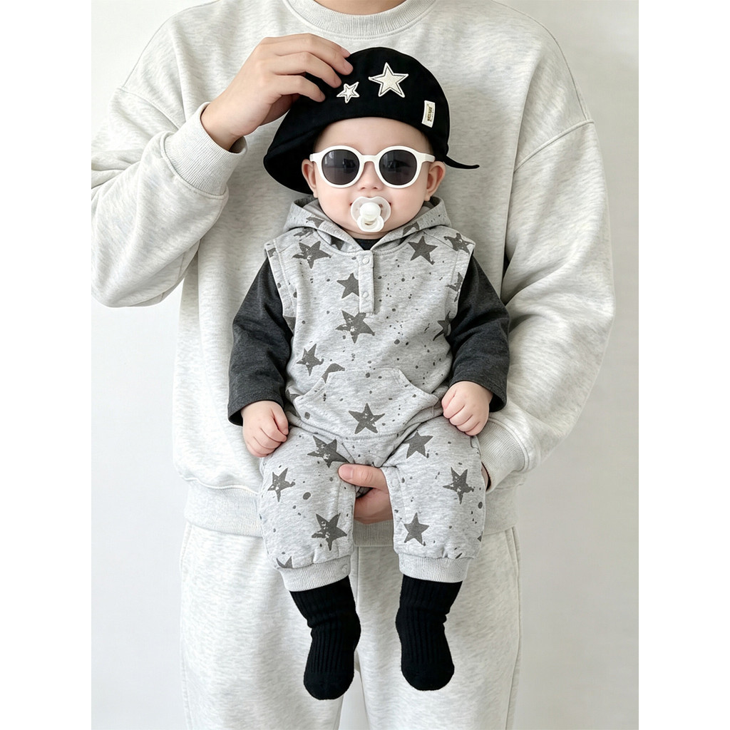 Estilo dos desenhos animados menino bebê macacão primavera outono estrela impresso macacão bebê crianças quente estilo o