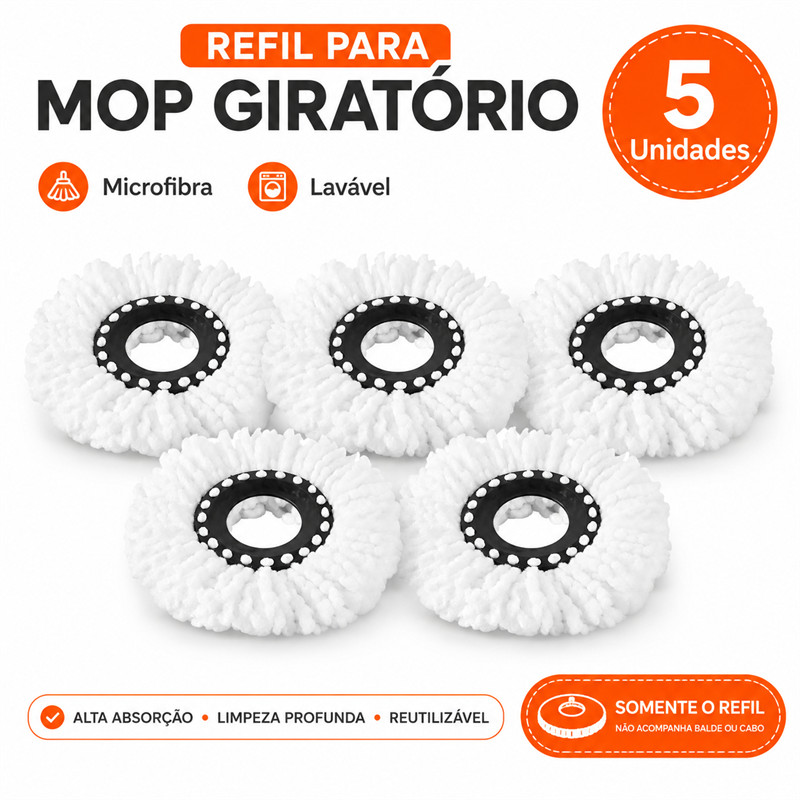 Kit Refil Mop Giratório Microfibra Unidades Cabeça para Esfregão Lavável Reutilizável Limpeza de Piso