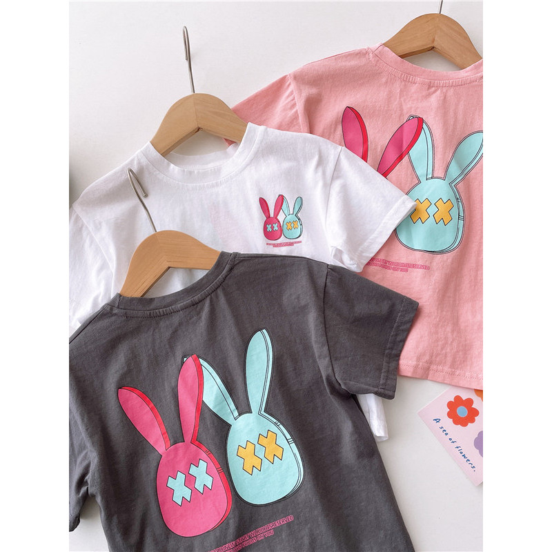 100% algodão crianças camiseta de manga curta verão dos desenhos animados coelho impressão Casual versão coreana menina 