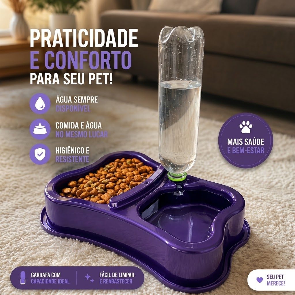 Comedouro Bebedouro Automático Pet Cães e Gatos Tigela Dupla Pote Ração