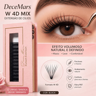Extensão de Cílios DeceMars W 4D Black MIX – 12 Linhas por Bandeja, Volume Natural e Definido