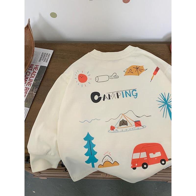 Crianças roupas primavera novo estilo de manga comprida em torno do pescoço camiseta meninos Casual topos camisas de fun
