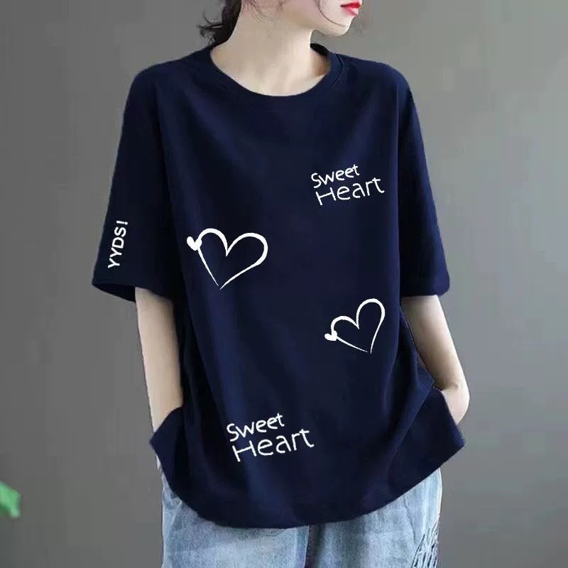 2026 novo estilo de manga curta camiseta feminina verão tamanho grande solto gordura mm mais magro olhar exterior Wear c