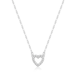 Colar Feminino de Prata 925 Coffe com Coração Vazado e Cravejado