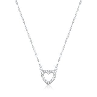 Colar Feminino de Prata 925 Coffe com Coração Vazado e Cravejado