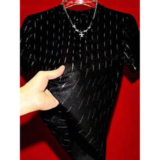 2026 verão seda gelo confortável macio High-End sentir qualidade em torno do pescoço camiseta topo brilhante espumante n