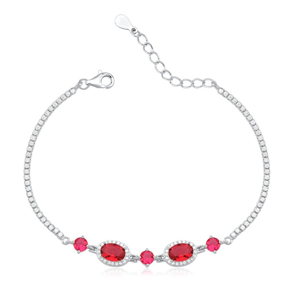 Pulseira Feminina de Prata 925 Riviera com Rubi Cravejada