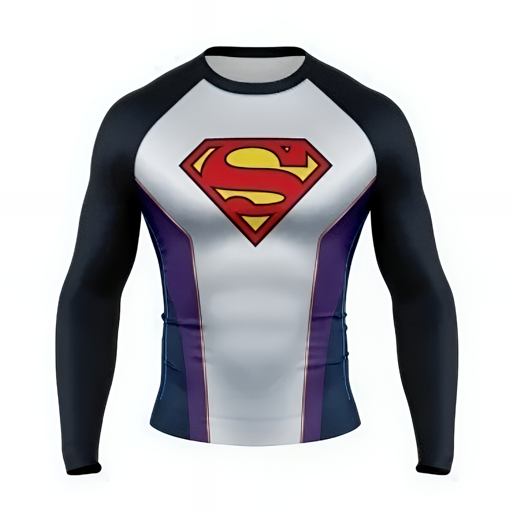 Superman Print Camisa De Compressão De Manga Comprida Masculina De Secagem Rápida Elástica Esportiva Academia Treino Fit