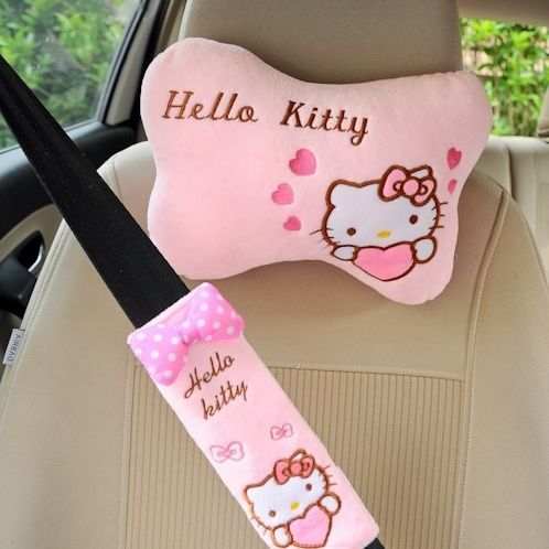 SGLink Travesseiro de encosto de cabeça para carro, suporte para pescoço, ossos, carro fofo, desenho animado, hellokitty