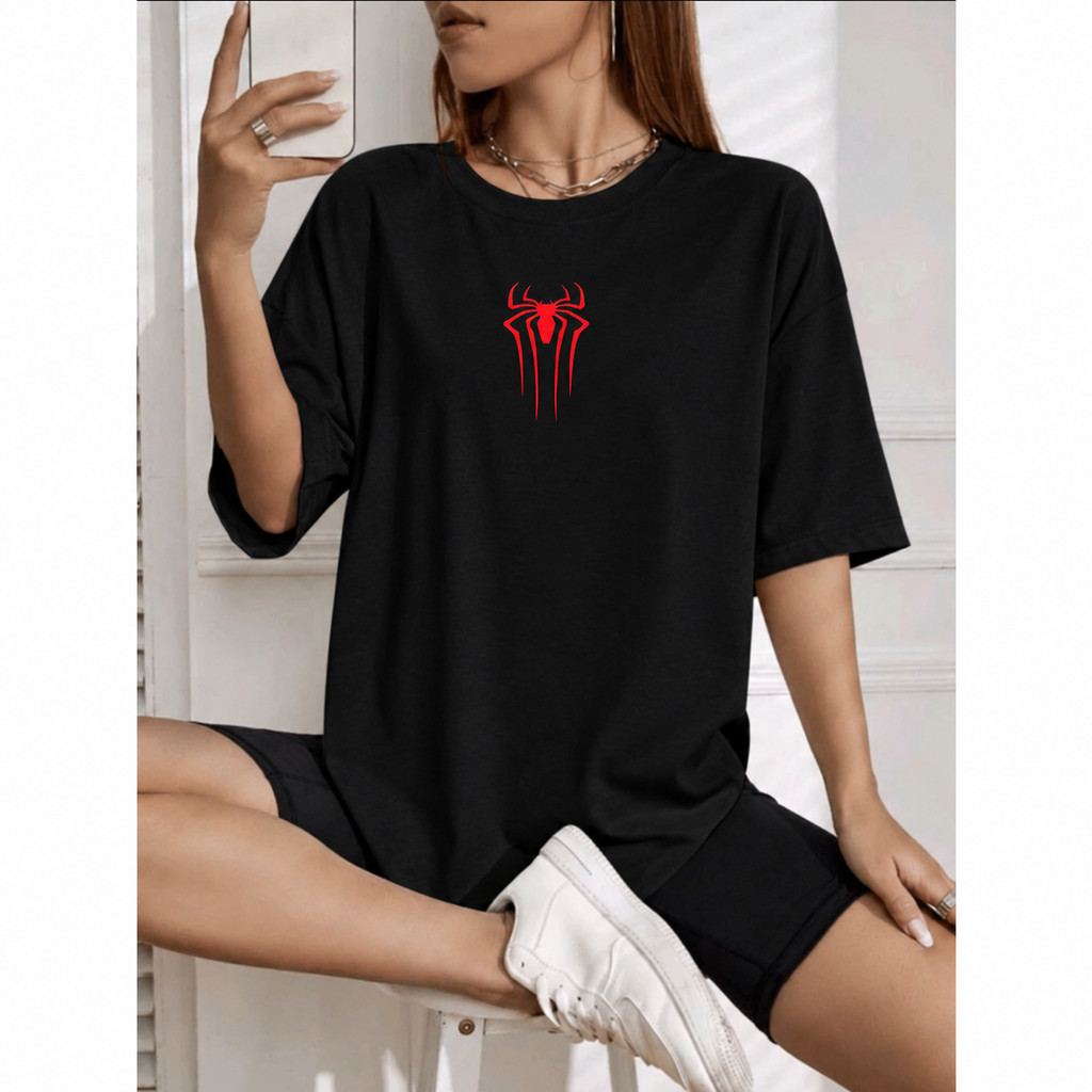 Camisa Camiseta Aranha Oversized Feminina 100% Algodão Estampada - Tendencia 2025