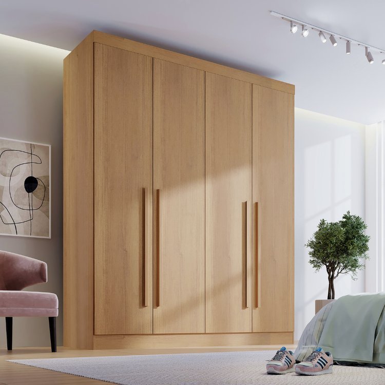 Guarda Roupa Solteiro 100% MDF 4 Portas 3 Gavetas Paris Plus Marrom/Cinamomo Cinamomo
