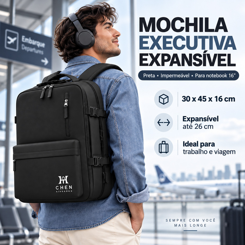 Mochila masculina de grande capacidade, ideal para viagens de negócios, mochila masculina para laptop.