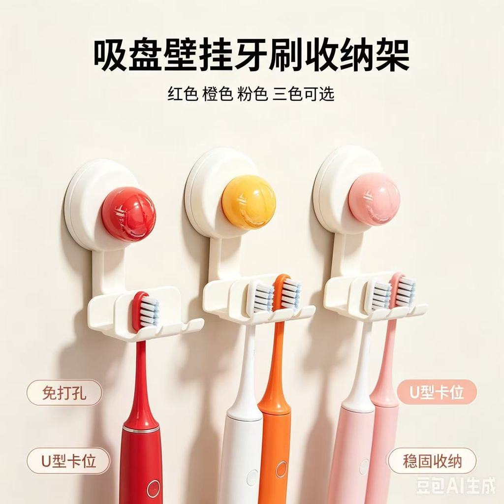 Suporte de parede para escovas de dente com ventosa, sem necessidade de furos, removível e lavável, com ganchos de fixaç