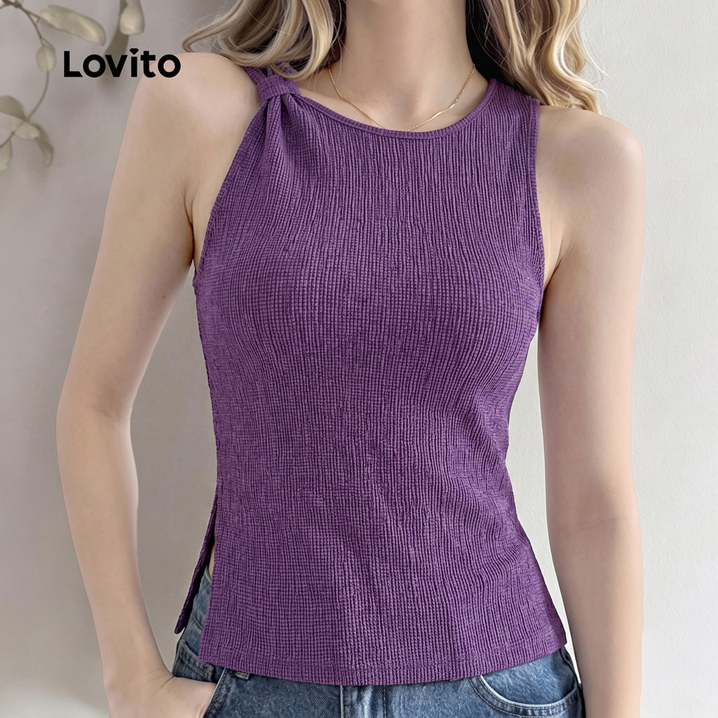 Lovito Casual Top Estilo Versátil Top Roxo de Lazer Dividido para a Primavera/verão para mulheres LK7AD400 · foto 2