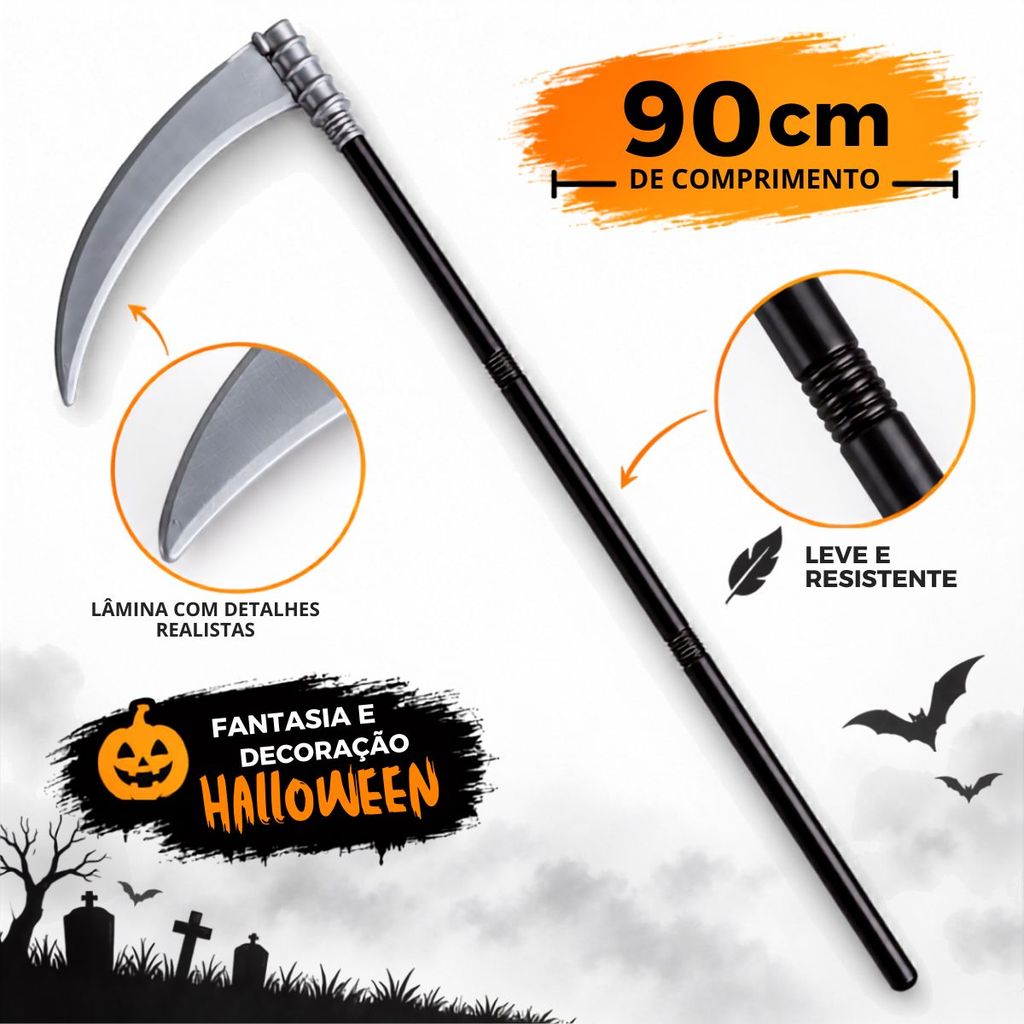 Foice Da Morte Halloween Acessório Festa Fantasia Halloween Decoração Eventos Temático Ceifador