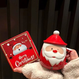 Copo de água de cerâmica de natal, copo de cerâmica com tampa, caneca de grande capacidade, bonito, criativo, caixa de p