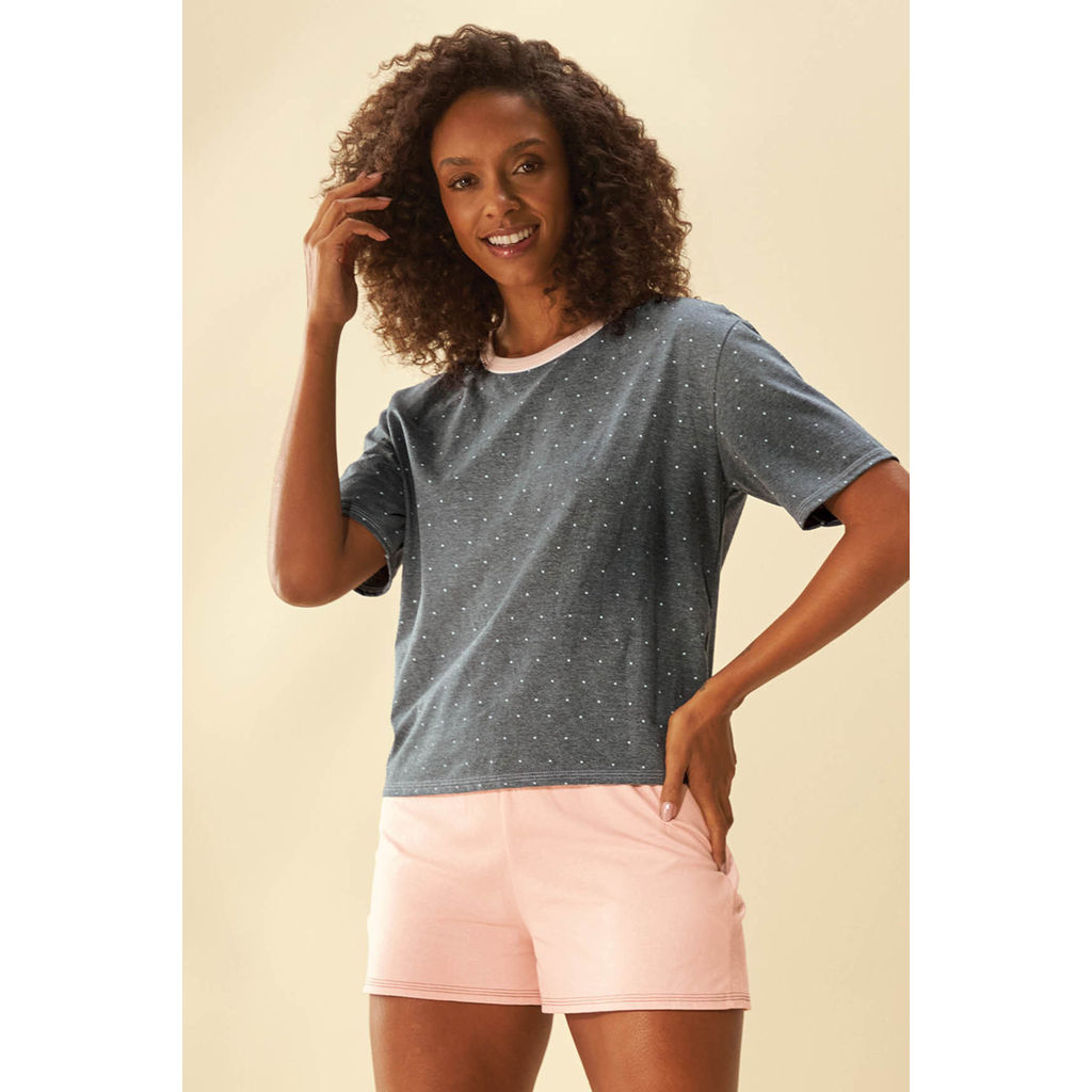 Pijama Feminino Curto Delicado Marialícia Cinza