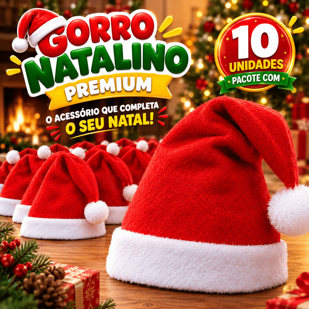 Kit 10 Gorros Natal Touca Papai Noel Mamãe Vermelho Feltro