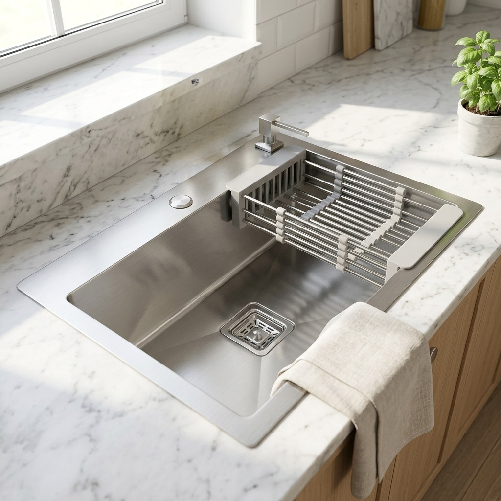 Cuba Gourmet Cozinha Aço Inox 304 60x40cm Escovada Quadrada Escorredor Luxo Completa Antirruído