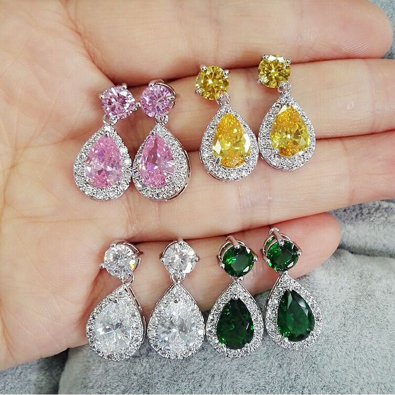 Versão coreana brincos AAA gota de água zircão brincos generosos Ruili simples brincos incrustados multicoloridos brinco