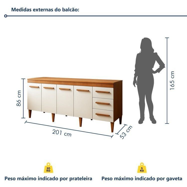 Balcão Atenas 4 Portas e 3 Gavetas Nature/Off White · foto 2