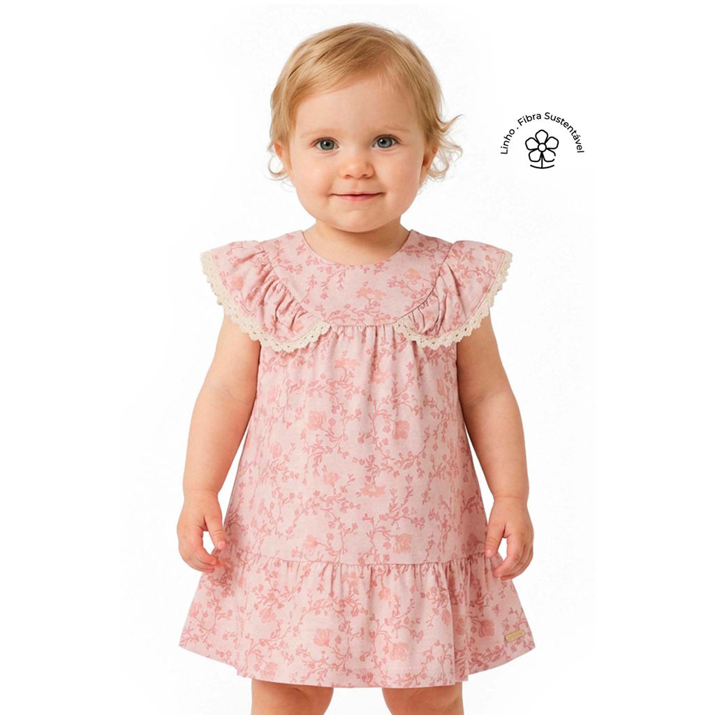 Vestido Bebê Menina Floral Com Babados Colorittá Rosa