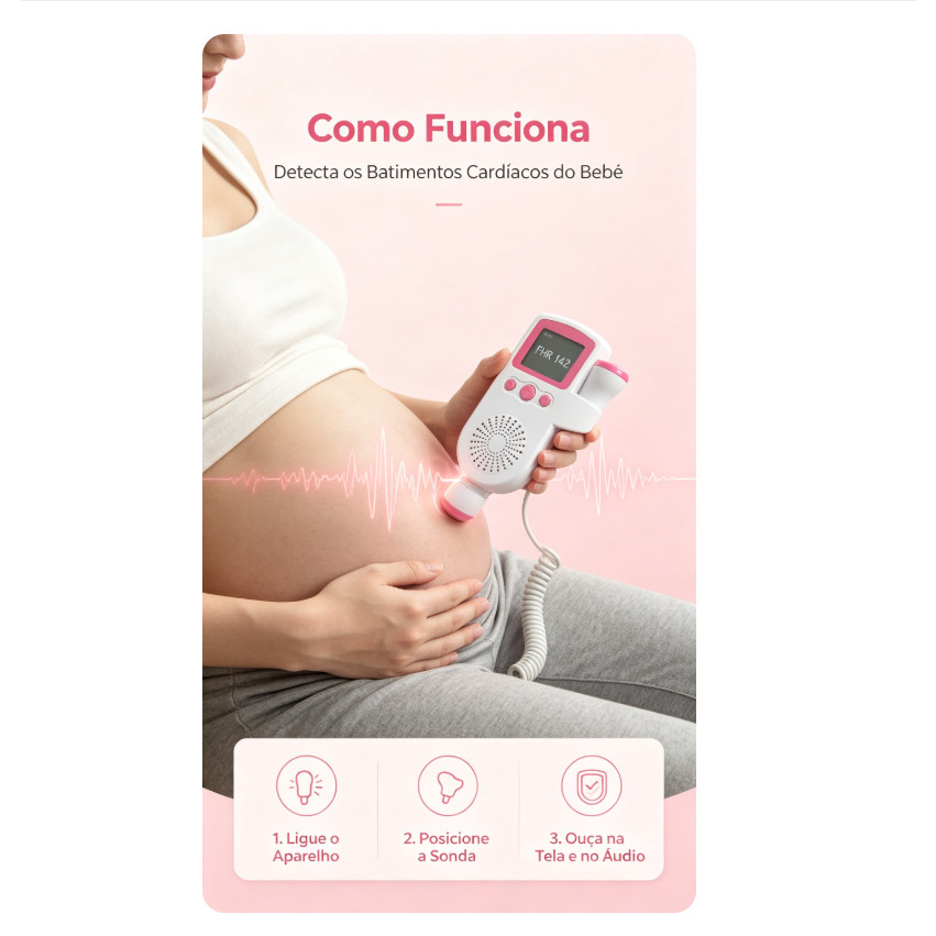Monitor Fetal Doppler Ultrassom | Aparelho para Ouvir Batimentos do Bebê em Casa — imagem 2 de 2