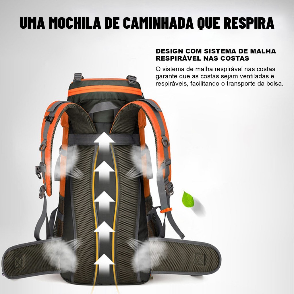 Mochila 70L Impermeavel Trilha Camping Viagem Reforcada 65+5L Cor Laranja Desenho Do Tecido Nylon · foto 2