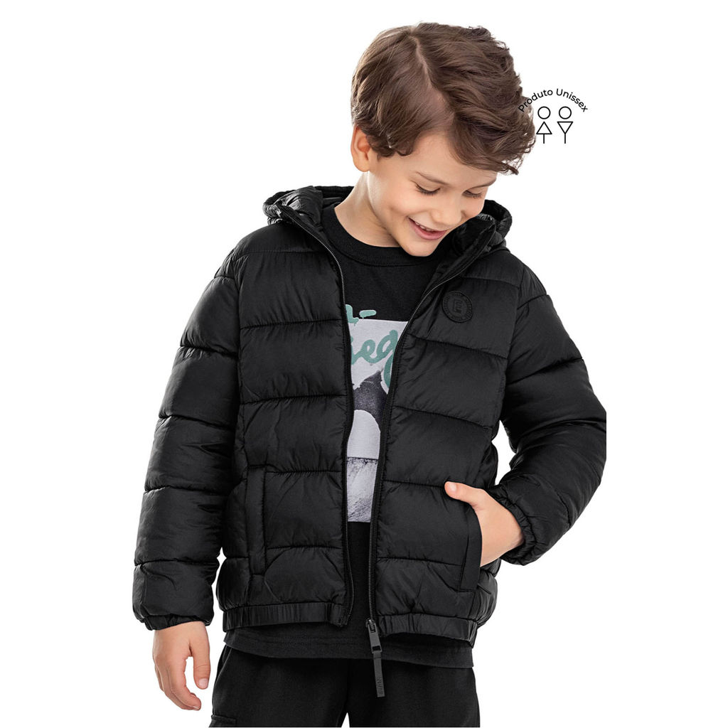Jaqueta Infantil Unissex Puffer Matelassê Elian Preto