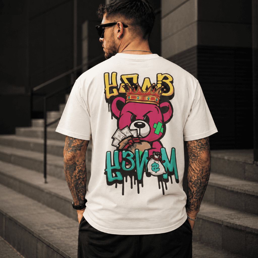 Camiseta Masculina Estampada Urso Money Streetwear 100% Algodão Premium Malha 30.1 Costura Reforçada