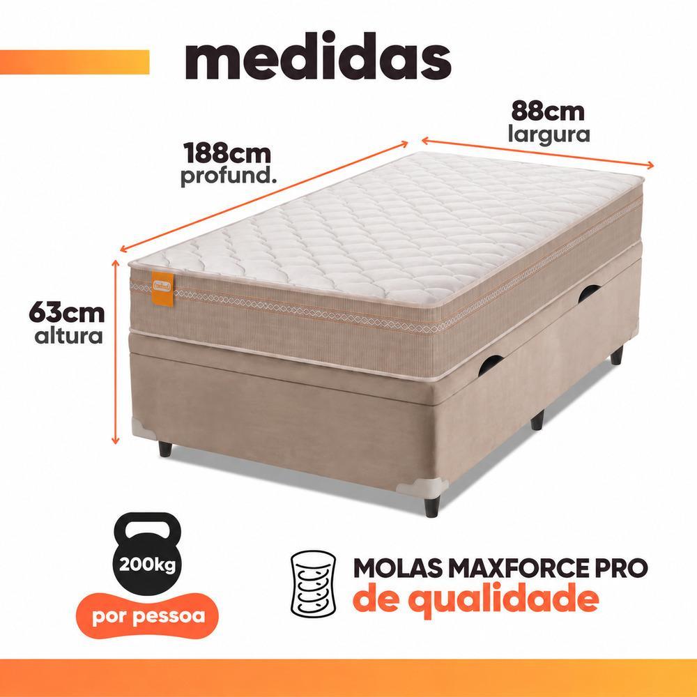 Cama Box Baú Solteiro Colchão Molas Qatar 88x188x63cm Bege/Branco Inducol - Suporta Até 200 Kg Por Pessoa · foto 2