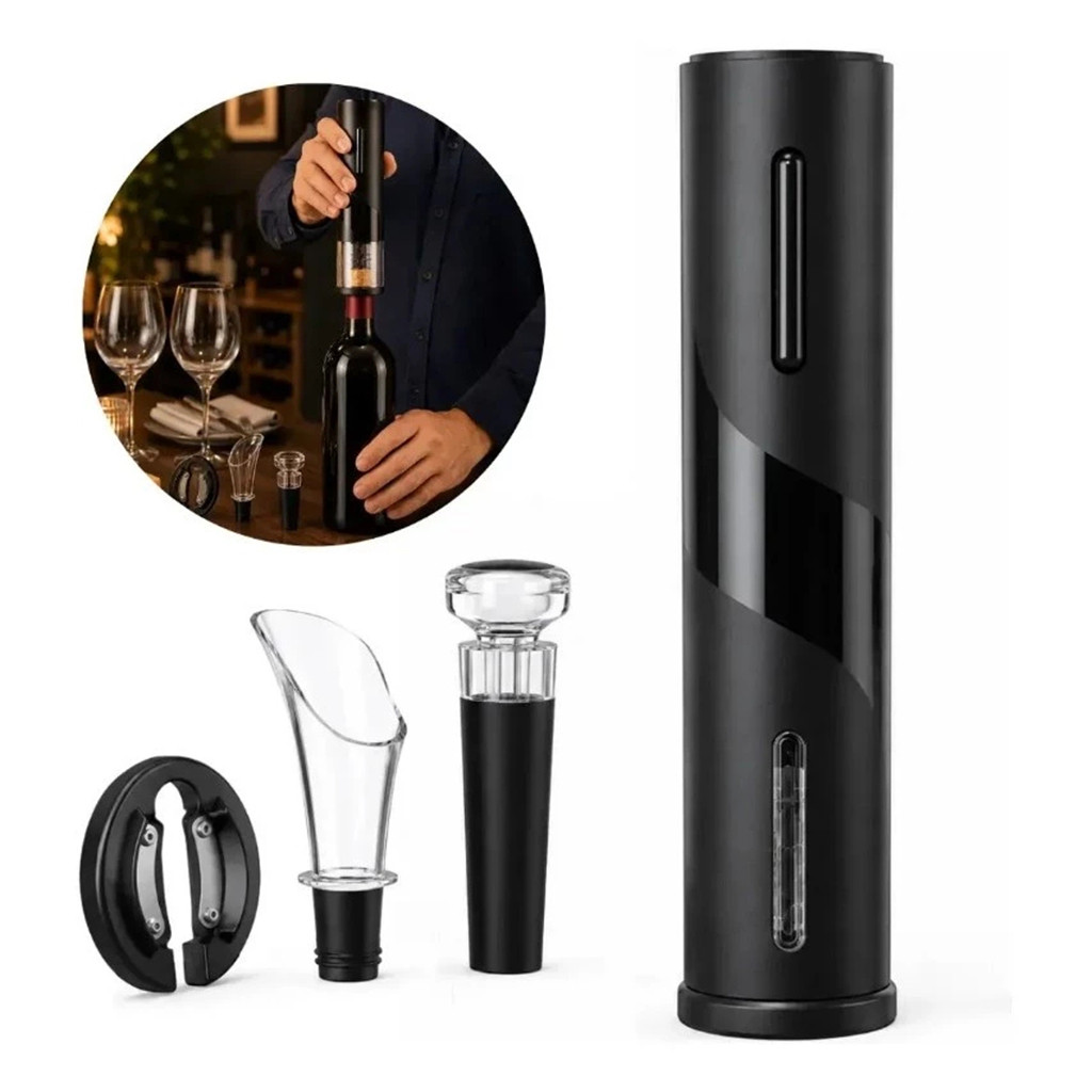 Kit 4 Peças Abridor De Vinho Elétrico Automático Saca Rolha A Pilha Presente Bar Cozinha Casa