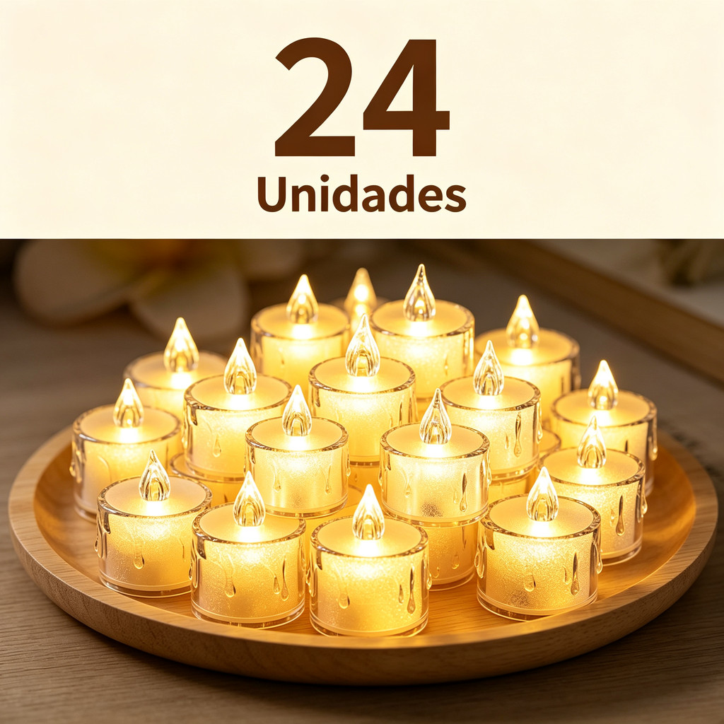 24 Conjuntos Vela Led Eletrônica Amarela Linda Decorativa Festa/Casamento/Decoração