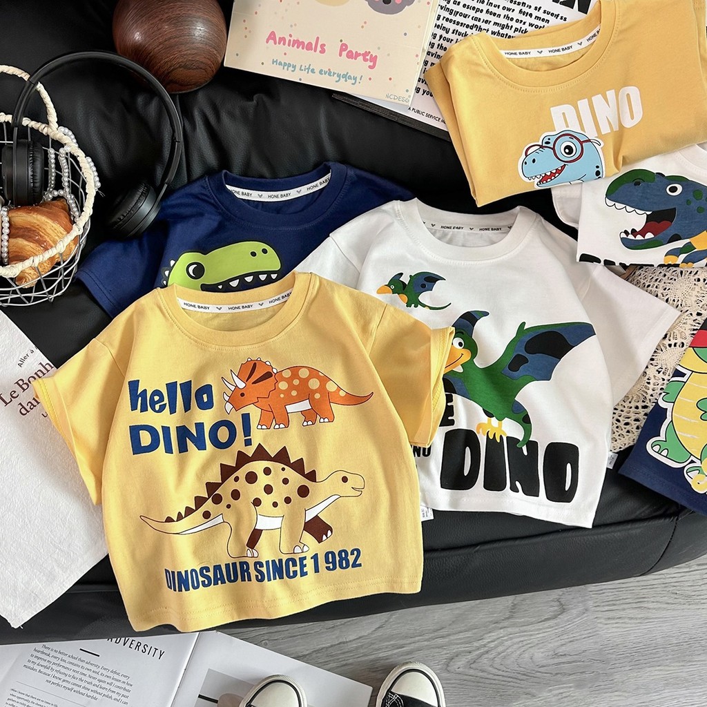 Crianças verão de manga curta camiseta meninos dos desenhos animados dinossauro roupas meninas verão solto bebê Casual t