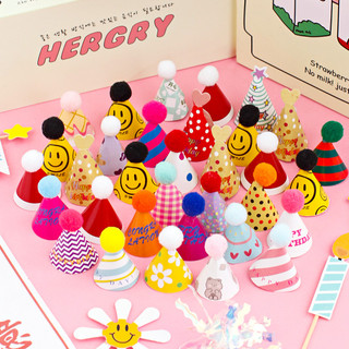 Retro pequeno chapéu decoração do bolo colorido xadrez Smiley Face Mini pequeno chapéu Plug-In crianças festa de anivers