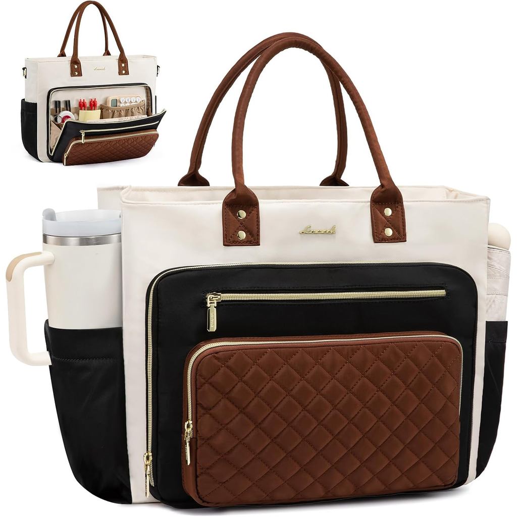 LOVEVOOK Bolsa de mão para professores, bolsa de trabalho feminina, bolsa para laptop com suporte para copo grande, bols