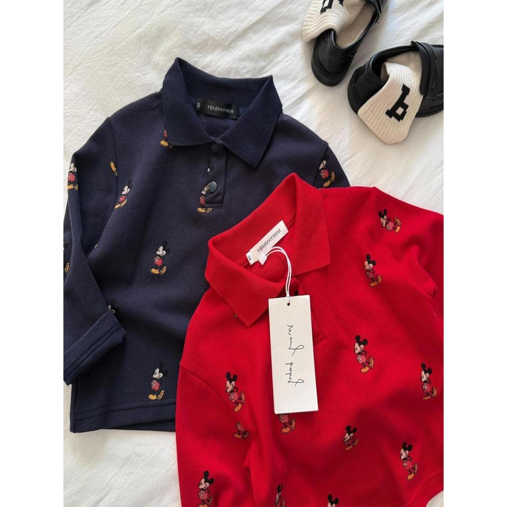 Crianças estilo coreano moda dos desenhos animados gola polo manga comprida camiseta primavera outono meninos meninas mo