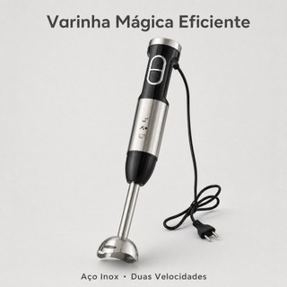 Mixer Elétrico Manual de Aço Inoxidável Alimentar, 2 Velocidades, Desmontável, para Preparar Papinhas, Batidos e Sopas