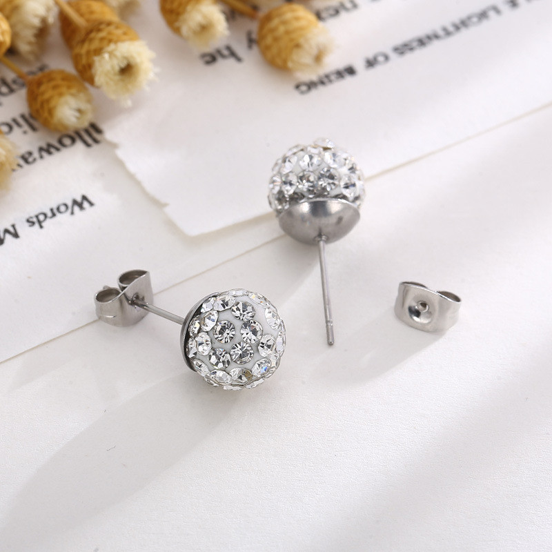 Fedsolife Brincos Cristal Diamante Aço Inoxidável Brincos Simples Strass Brincos Multicoloridos Shambhala Bola Brincos C