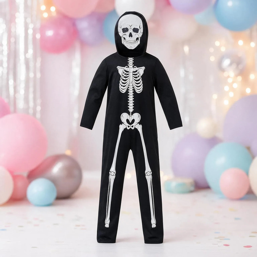 Fantasia Esqueleto Infantil com Máscara de Caveira para Crianças no Halloween fantasia de festa
