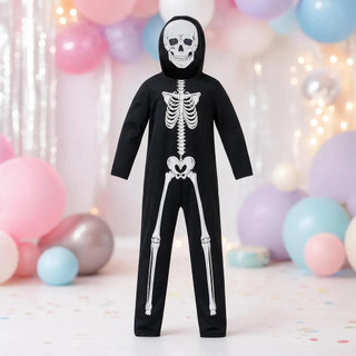 Fantasia Esqueleto Infantil com Máscara de Caveira para Crianças no Halloween fantasia de festa