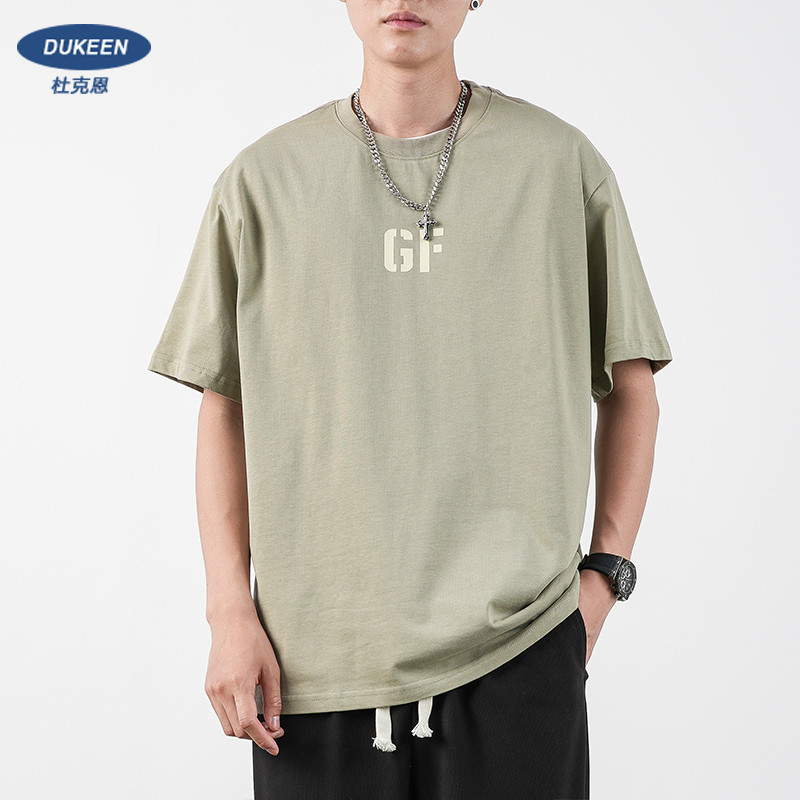 DUKEEN estilo americano 300g pesado reunindo camiseta de manga curta masculina verão inglês impresso High Street puro al