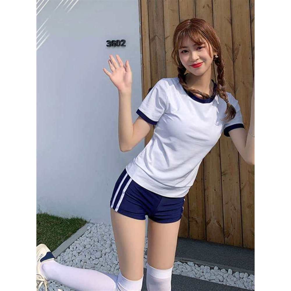 Menina japonesa capa barriga mais magro olhar puro desejo estilo ginásio terno verão ins estilo Preppy estudantes do ens