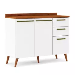 Balcão de Cozinha 2 Portas e 3 Gavetas com Tampo 1,20m Favorita Branco / Natura